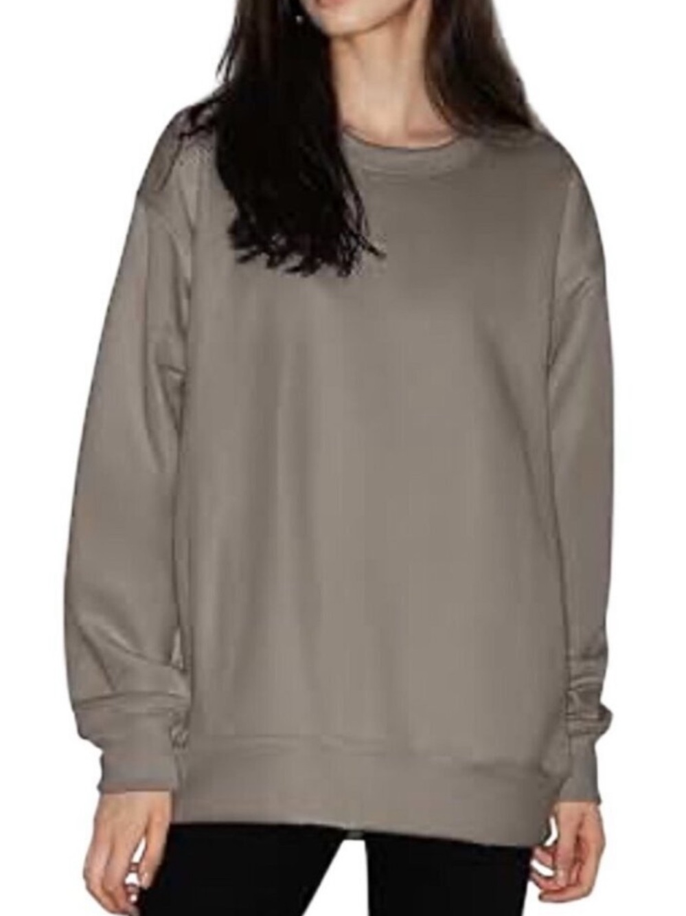 New Pumiey Oversized Fleece Crewneck Sweatshirt With Pockets in Gravel Size XS